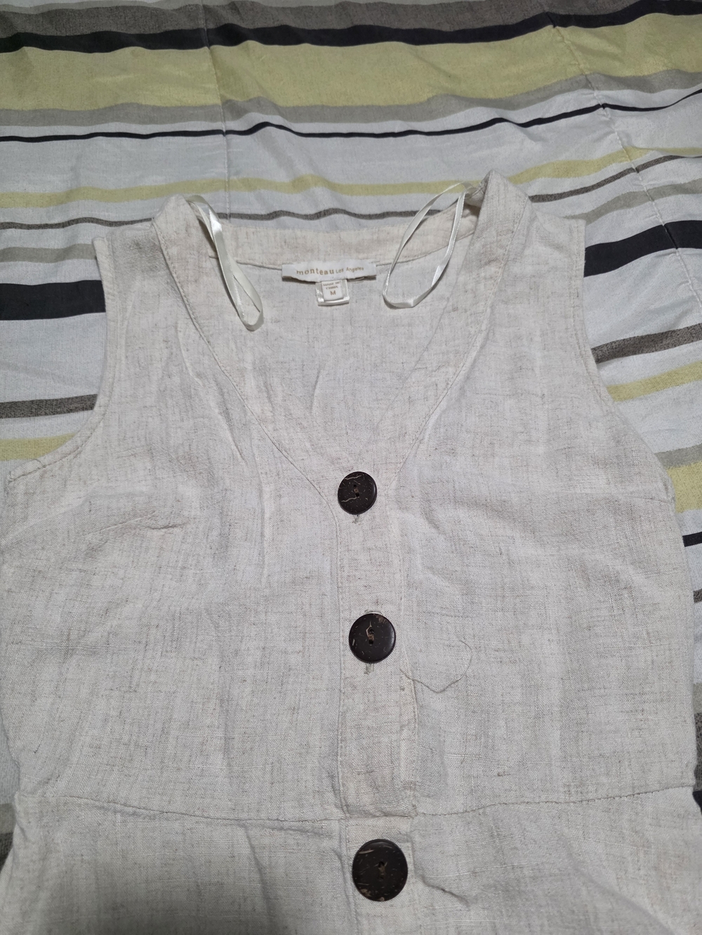 Sleeveless Button-Front Midi Dress in Neutral Cream - Picture 3 of 3